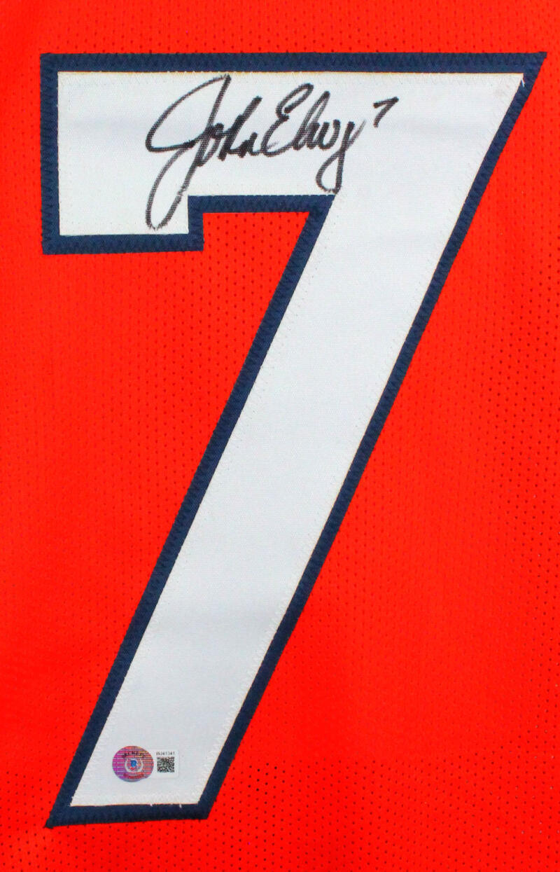 John Elway Autographed Orange Pro Style Jersey- Beckett W Hologram *Black