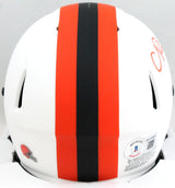 Nick Chubb Autographed Browns Lunar Speed Mini Helmet-Beckett W Hologram *Orange