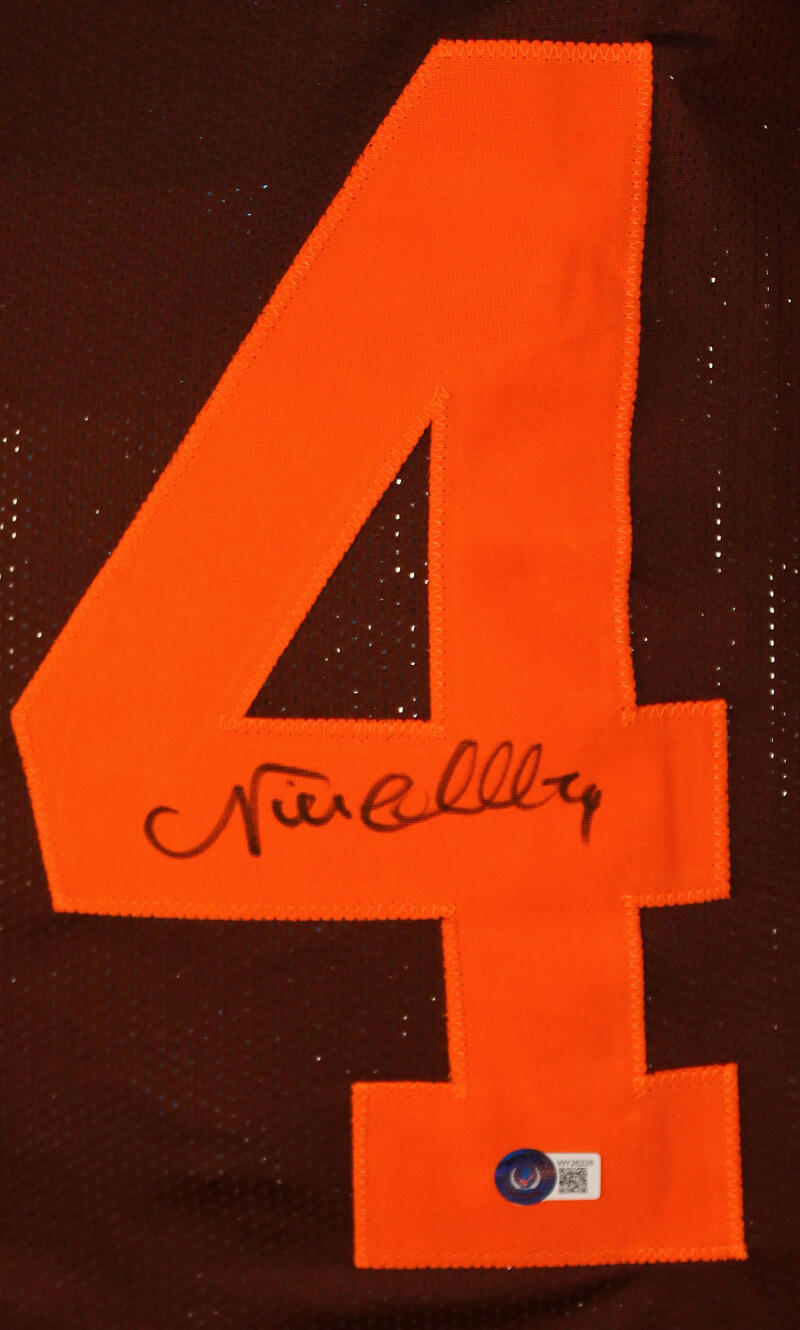 Nick Chubb Autographed Brown w/ Orange #'s Pro Style Jersey-Beckett W Hologram