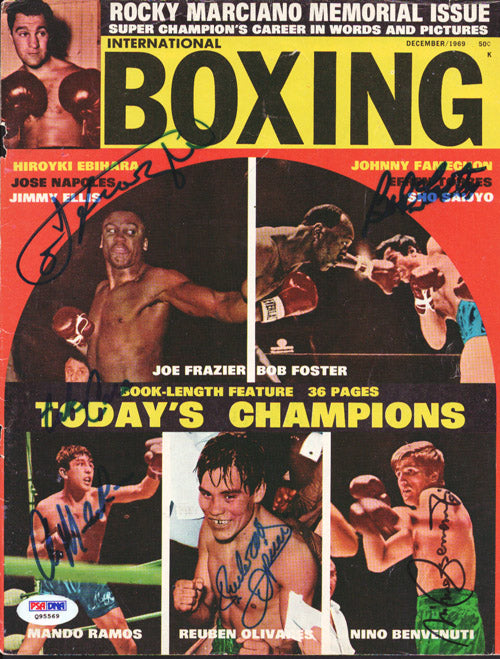 Joe Frazier, Nino Benvenuti, Reuben Olivares, Mando Ramos & Bob Foster Autographed International Boxing Magazine Cover PSA/DNA #Q95569
