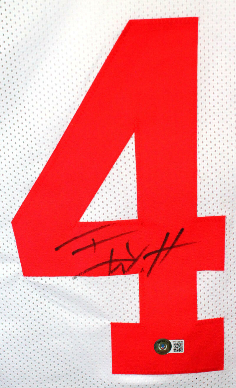 T.J. Watt Autographed White College Style Jersey- Beckett W Hologram *Black