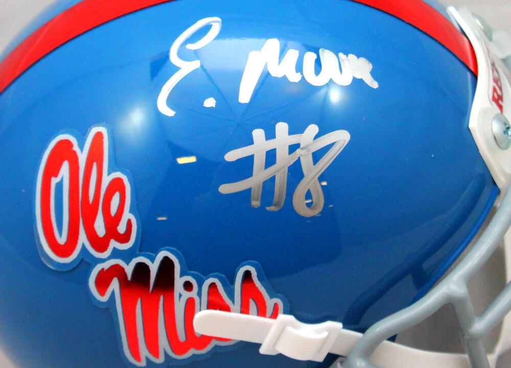 Elijah Moore Signed Ole Miss Schutt Mini Helmet- Beckett W Hologram *Silver