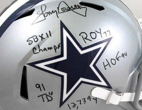 Tony Dorsett Autographed Dallas Cowboys F/S Speed Helmet w/ 5 Insc- BA W Holo
