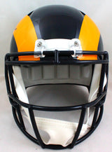Marshall Faulk Signed Rams 81-99 Speed FS Helmet w 2Insc-Beckett W Hologram *Blk