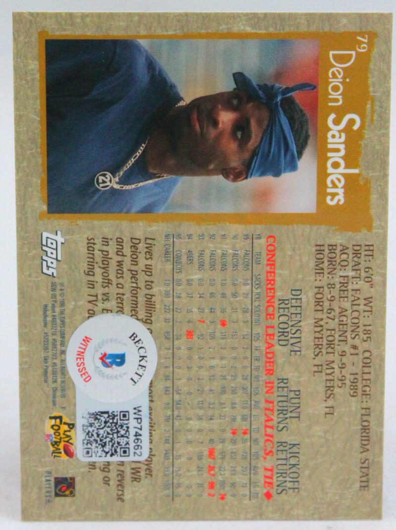 1996 Topps Chrome #79 Deion Sanders Cowboys Autograph Beckett Witness