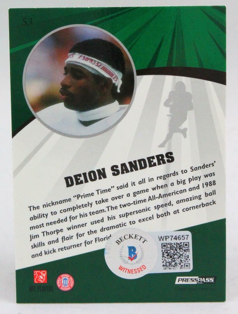 2009 Press Pass #53 Deion Sanders Florida State Autograph Beckett Witness