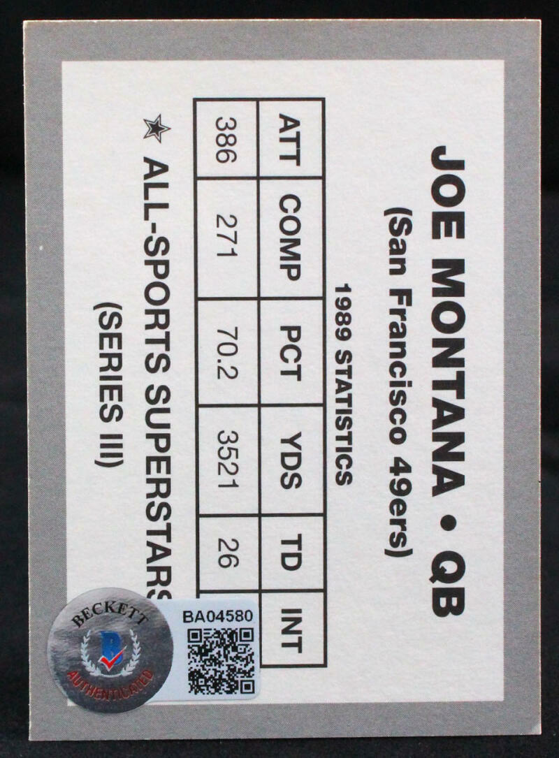 1990 All Stars Superstars #N/A Joe Montana San Francisco 49ers Auto Beckett Witness
