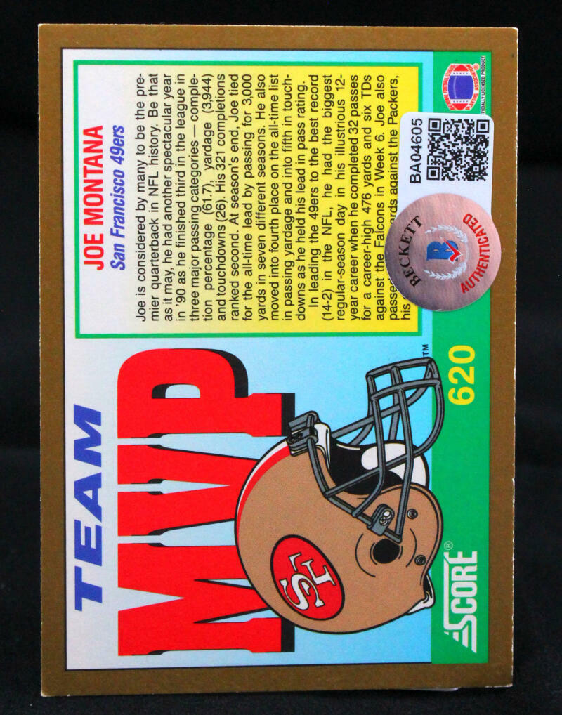 1991 Score #620 Joe Montana San Francisco 49ers Autograph Beckett Witness