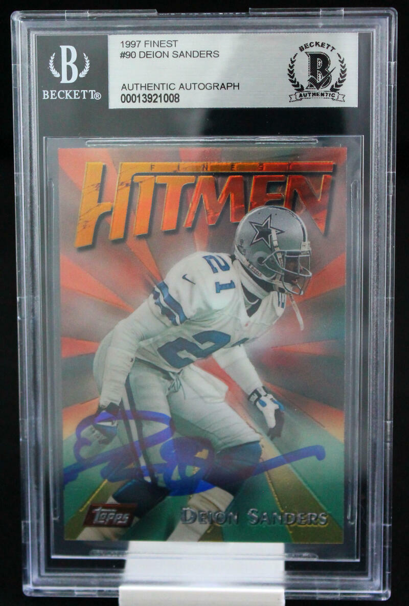 1997 Topps Finest Hitmen #90 Deion Sanders Dallas Cowboys BGS Autograph 10