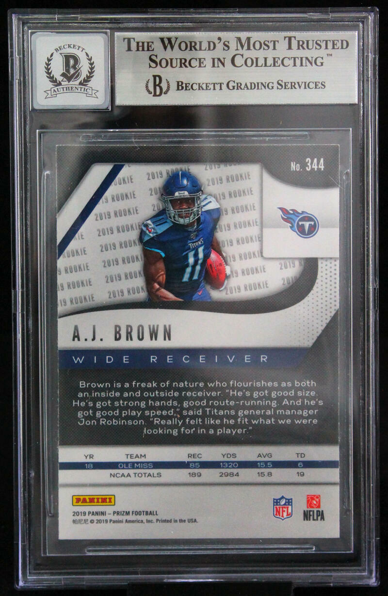 2019 Panini Prizm #344 AJ Brown Tennessee Titans BGS Autograph 10
