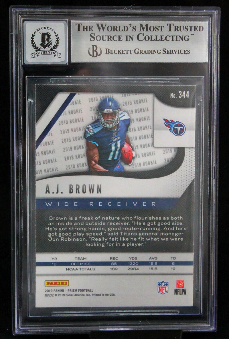 2019 Panini Prizm #344 AJ Brown Tennessee Titans BGS Autograph 10