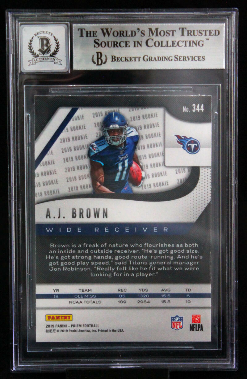2019 Panini Prizm #344 AJ Brown Tennessee Titans BGS Autograph 10