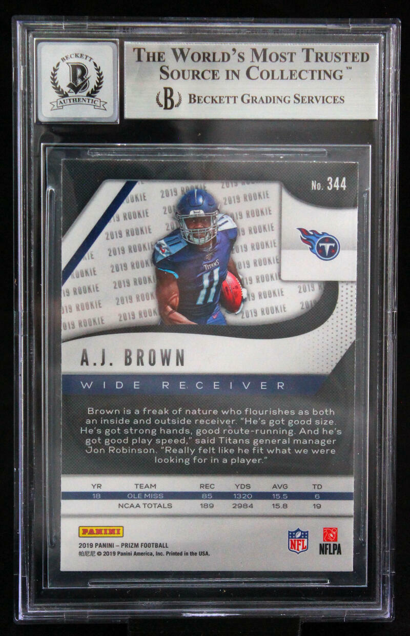 2019 Panini Prizm #344 AJ Brown Tennessee Titans BGS Autograph 10