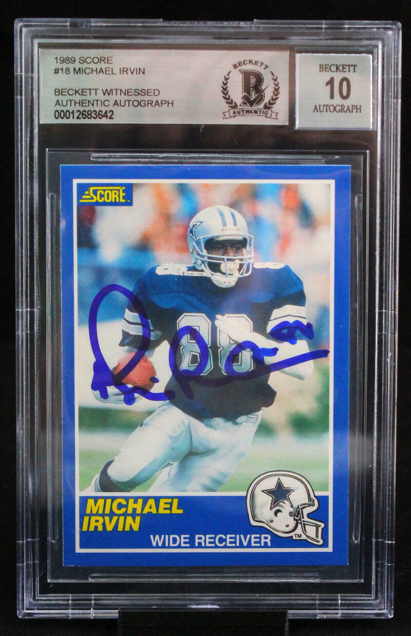 1989 Score #18 Michael Irvin Dallas Cowboys BGS Autograph 10
