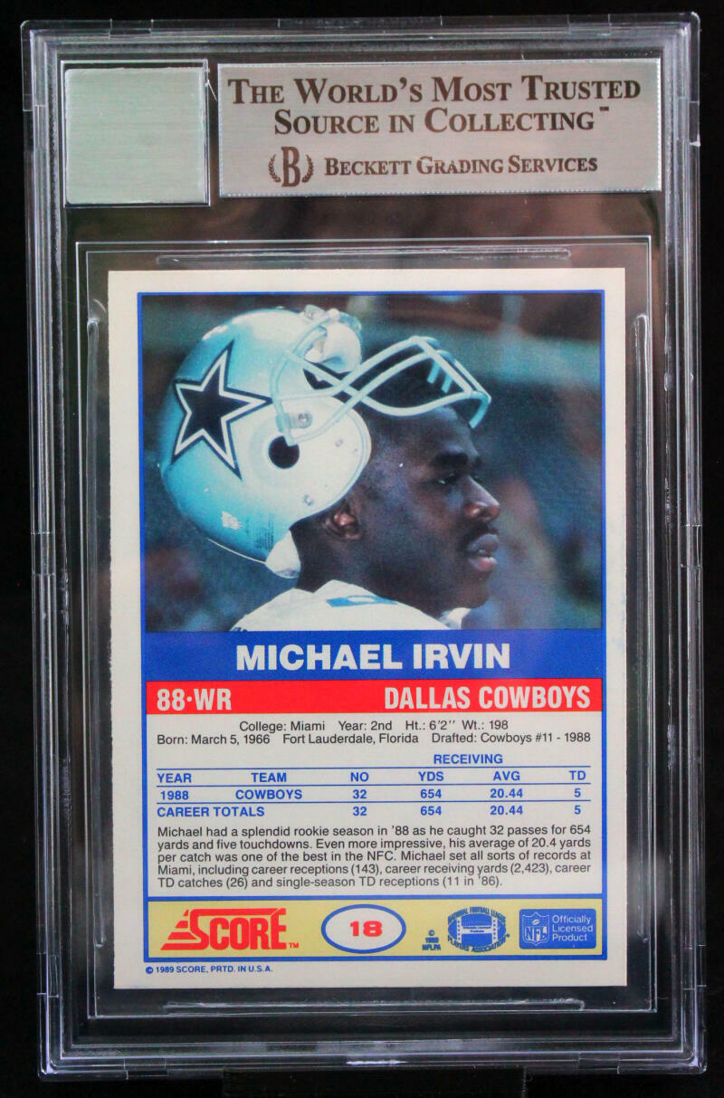 1989 Score #18 Michael Irvin Dallas Cowboys BGS Autograph 10