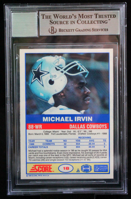 1989 Score #18 Michael Irvin Dallas Cowboys BGS Autograph 10