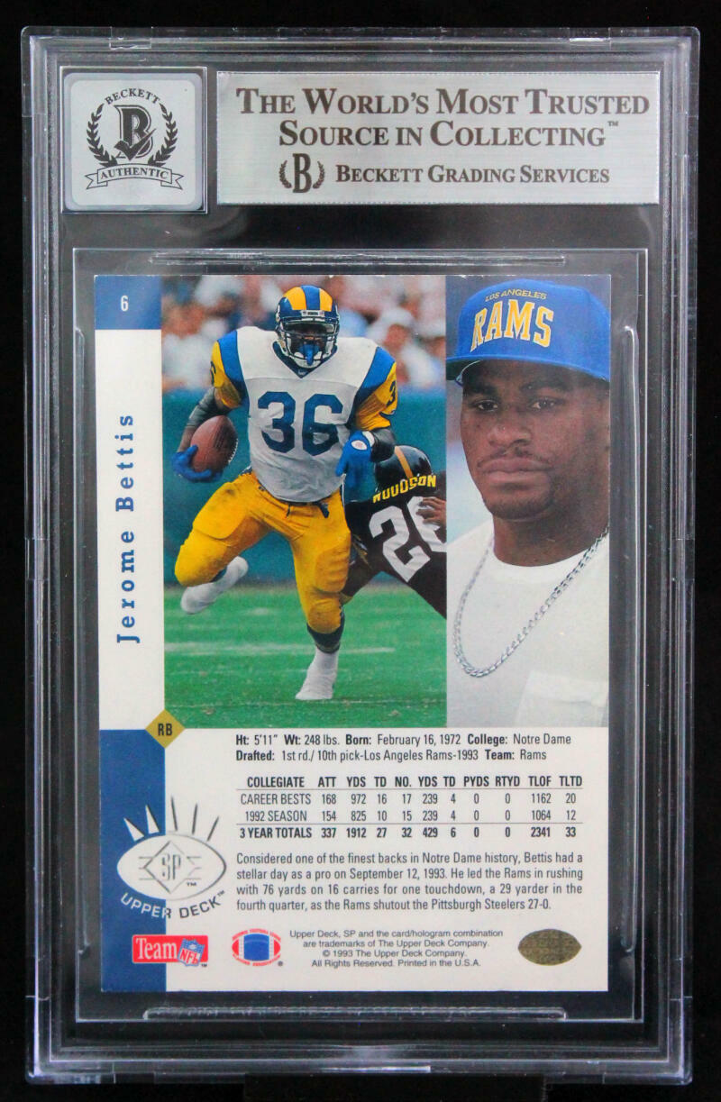1993 SP #6 Jerome Bettis Los Angeles Rams BGS Autograph 10