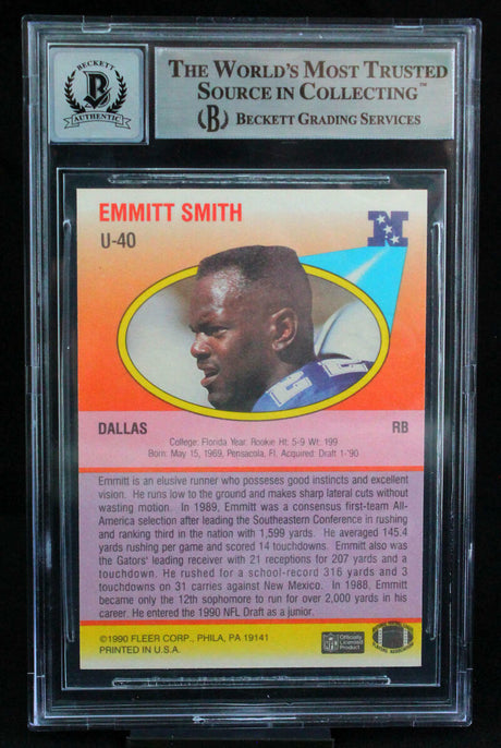 1990 Fleer Update #U40 Emmitt Smith Dallas Cowboys BGS Autograph 10