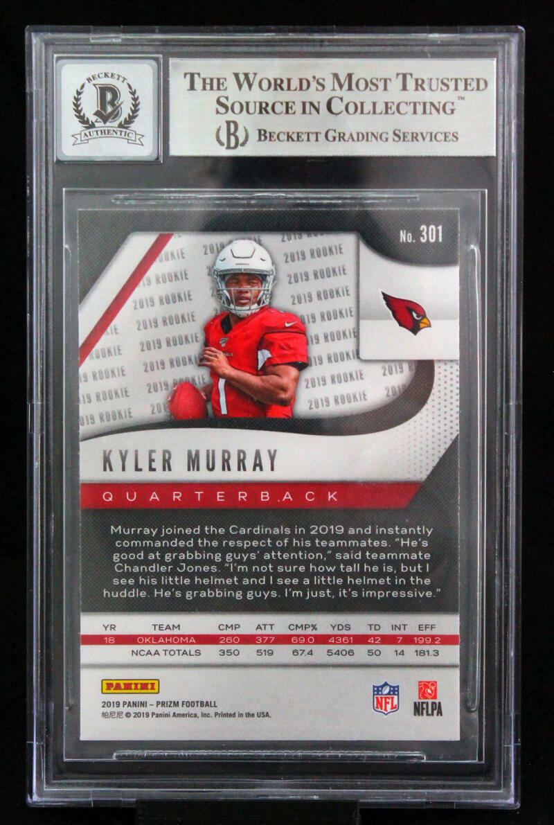 2019 Panini Prizm #301 Kyler Murray Arizona Cardinals ROY 19 BGS Autograph 10