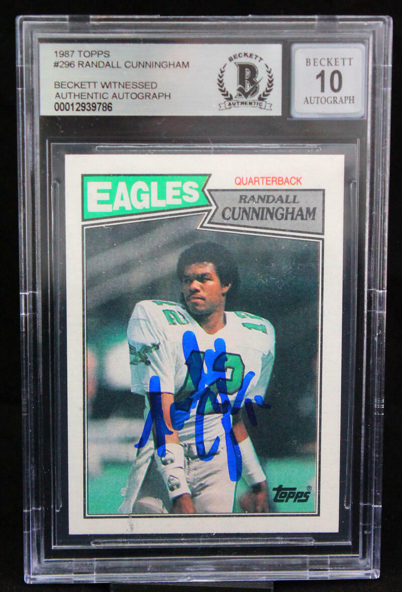 1987 Topps #296 Randall Cunningham Philadelphia Eagles BGS Autograph 10