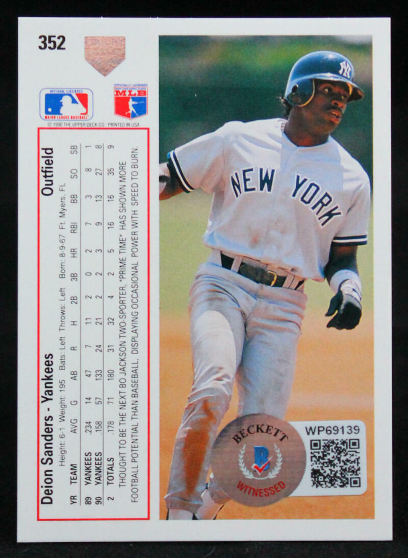 1991 Upper Deck #352 Deion Sanders New York Yankees Autograph Beckett Witness