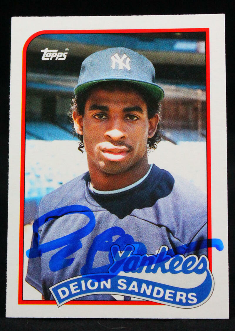 1989 Topps Traded #110T Deion Sanders RC New York Yankees Autograph Beckett Witness