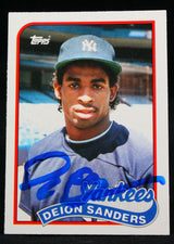 1989 Topps Traded #110T Deion Sanders RC New York Yankees Autograph Beckett Witness
