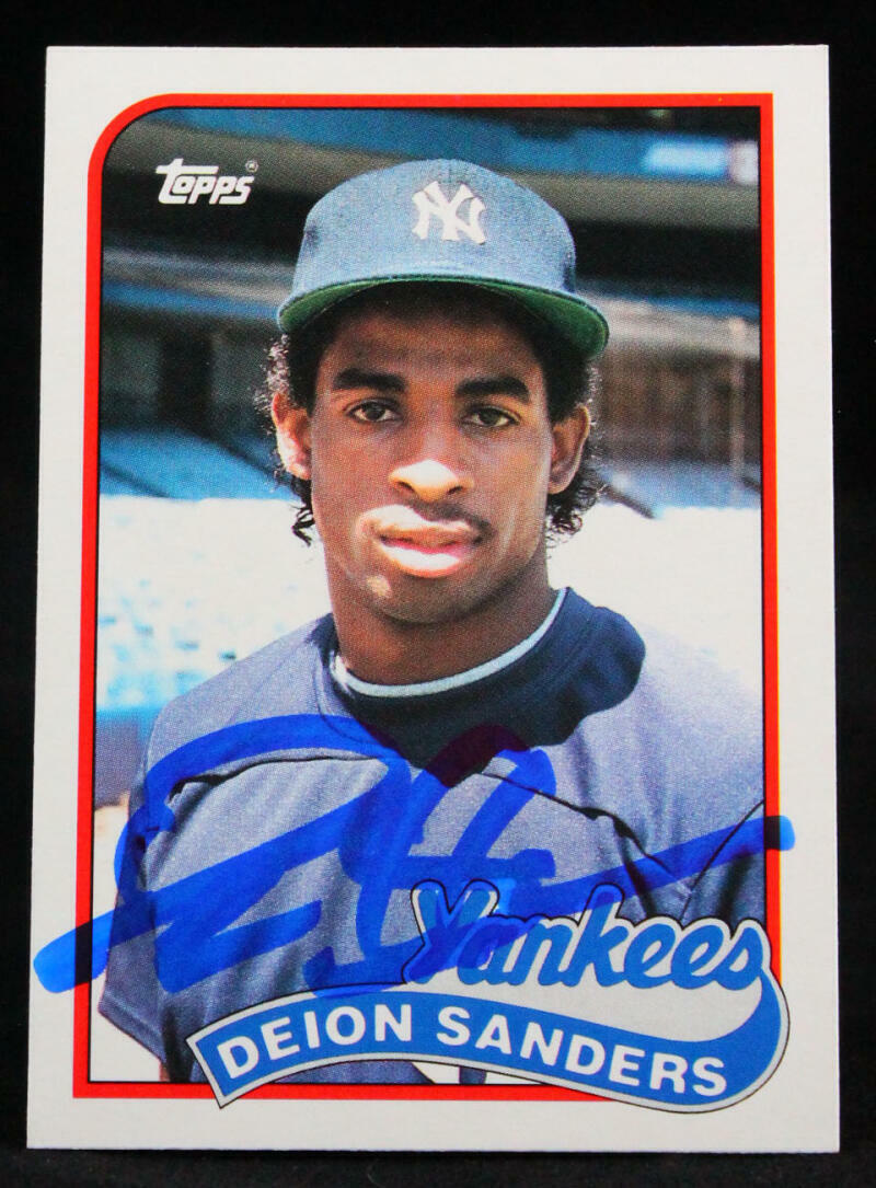 1989 Topps Traded #110T Deion Sanders RC New York Yankees Autograph Beckett Witness