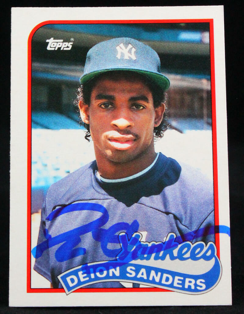 1989 Topps Traded #110T Deion Sanders RC New York Yankees Autograph Beckett Witness