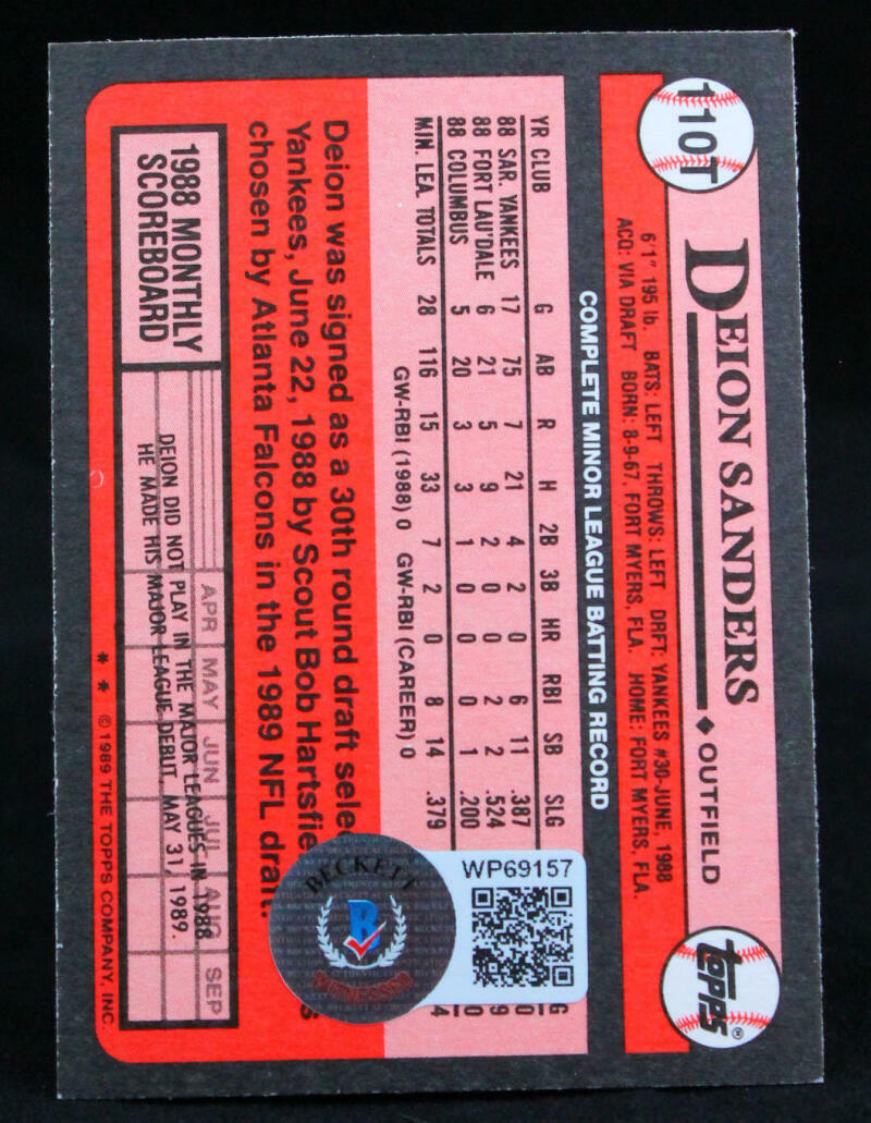 1989 Topps Traded #110T Deion Sanders RC New York Yankees Autograph Beckett Witness