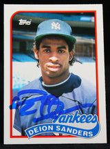 1989 Topps Traded #110T Deion Sanders RC New York Yankees Autograph Beckett Witness