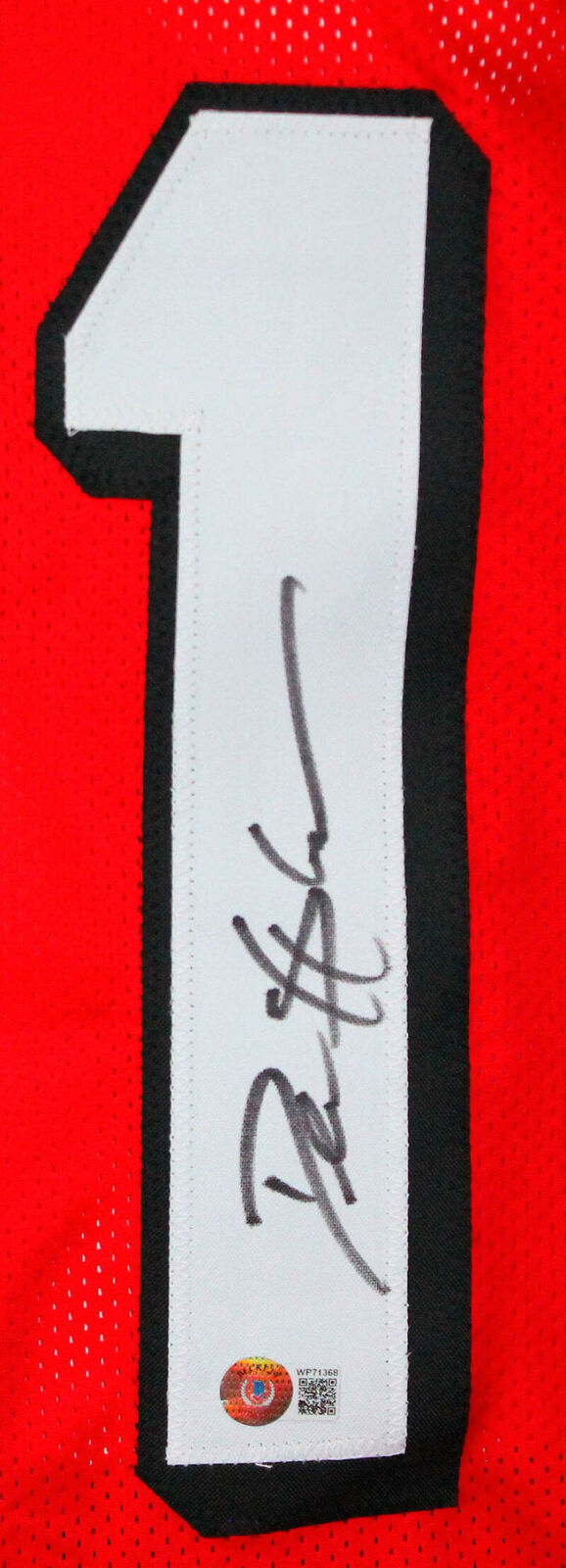 Deion Sanders Autographed Red Pro Style Jersey-Beckett W Hologram *Black