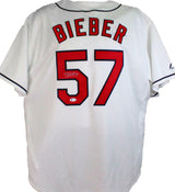 Shane Bieber Autographed Cleveland Indians White Majestic Jersey-Beckett W