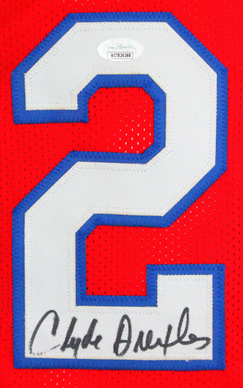 Clyde Drexler Autographed Red College Style Jersey- JSA Witnessed *Black