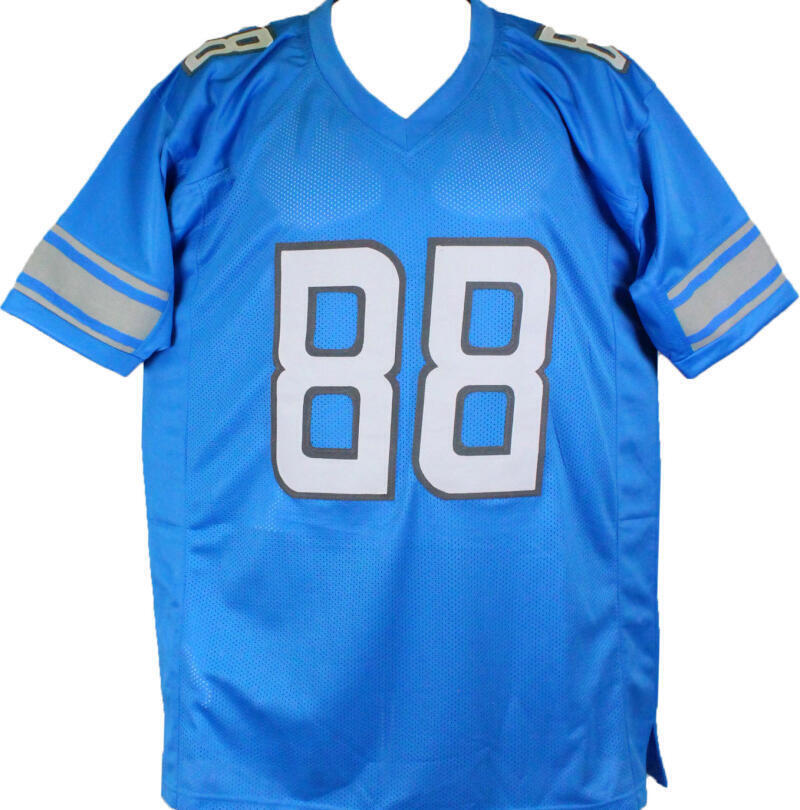 TJ Hockenson Autographed Blue Dbl. Stich Pro Style Jersey *L8- Beckett W Holo