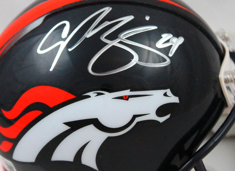 Champ Bailey Autographed Denver Broncos Mini Helmet-Beckett W Hologram *Silver