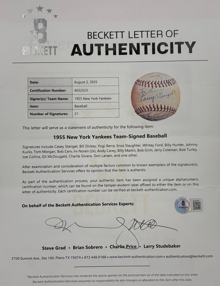 1955-56 Yankees (21) Signed Official AL Baseball Martin Berra & More PSA+BAS LOA