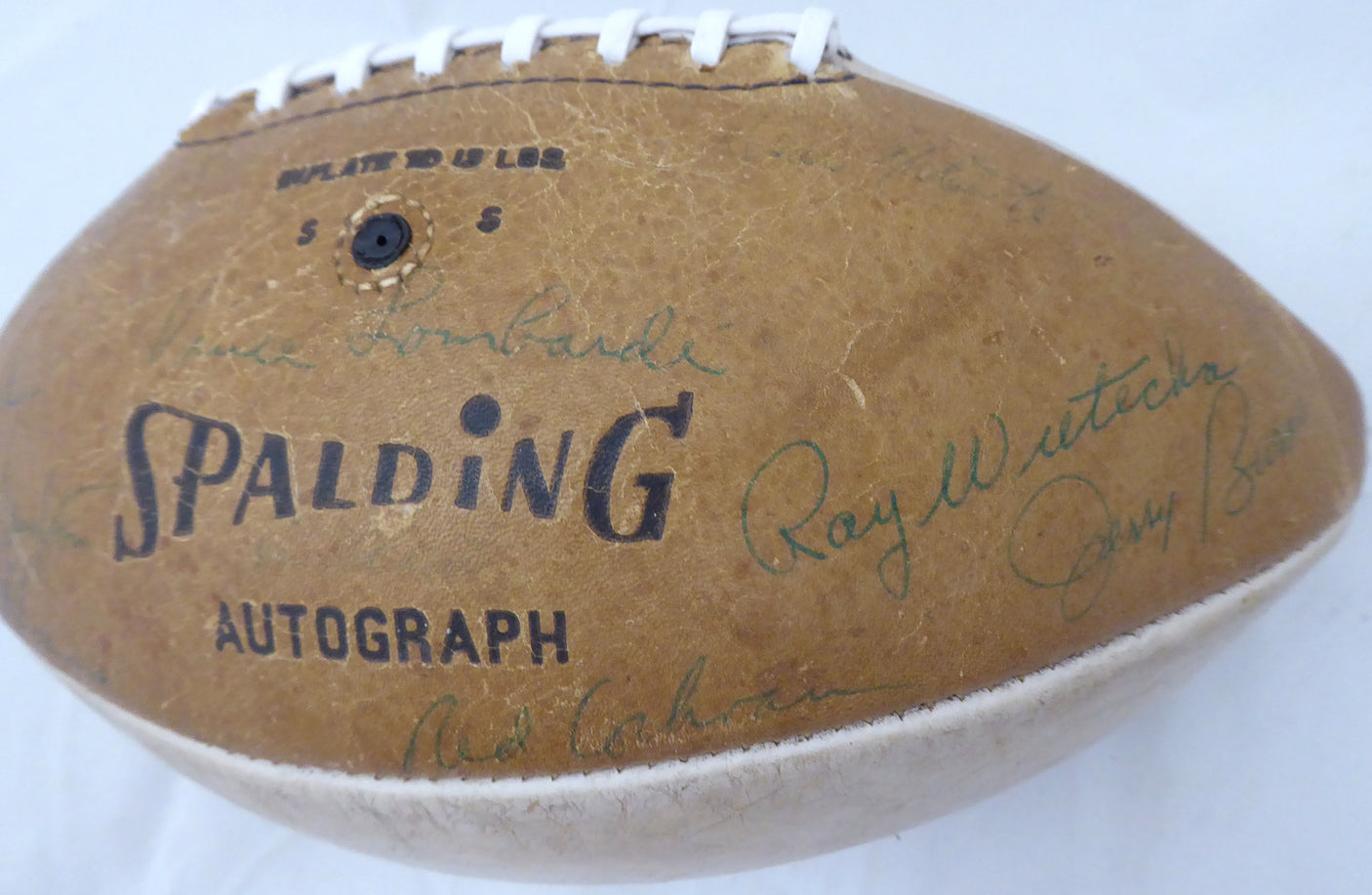 1966-67 Green Bay Packers Super Bowl I Championship Team Autographed Football With 21 Signatures Including Vince Lombardi & Bart Starr Beckett BAS #A52081
