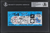 A 1980 USA Hockey Czechoslovakia game ticket from Feb. 14, signed by 20 team members in black marker, graded BAS Auto 10, is offered by Sports Integrity and comes encased for display.