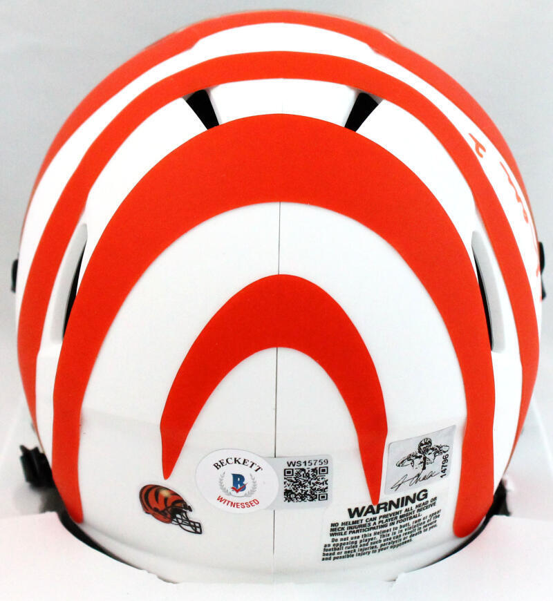 Ja'Marr Chase Autographed Cincinnati Bengals Lunar Mini Helmet -Beckett W Holo