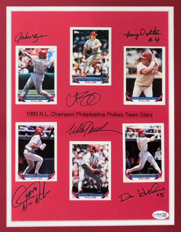1993 Philadelphia Phillies Multi-Signed Framed Topps Card Display JSA QR