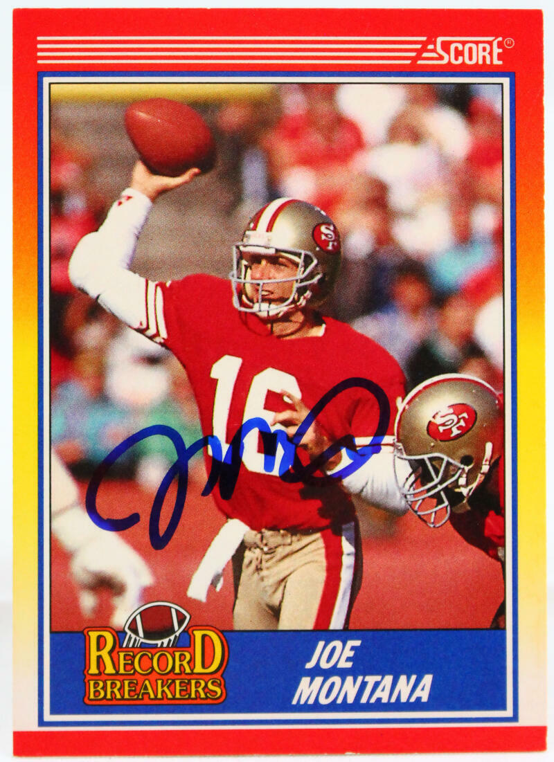 1990 Score Record Breakers #594 Joe Montana 49ers Auto Beckett Witness