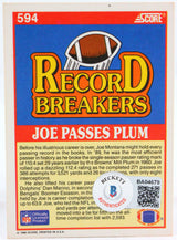 1990 Score Record Breakers #594 Joe Montana 49ers Auto Beckett Witness