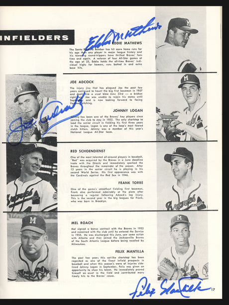 1957 Milwaukee Braves Autographed World Series Program With 5 Total Signatures Including Hank Aaron & Warren Spahn Beckett BAS #AA00297