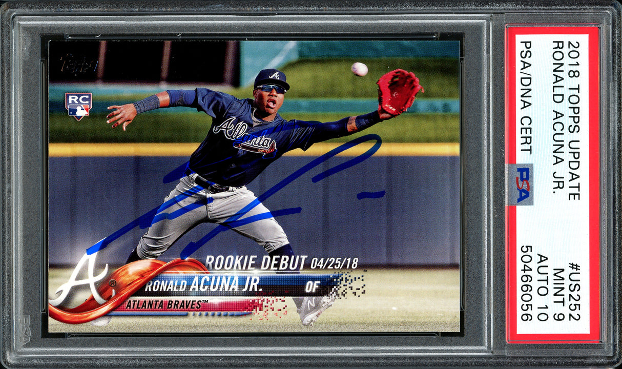 Ronald Acuna Jr. Autographed 2018 Topps Update Rookie Card #US252 Atlanta Braves Auto Grade 10 Card Grade Mint 9 PSA/DNA #50466056