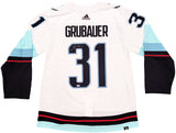 Seattle Kraken Philipp Grubauer Autographed White Adidas Jersey Inaugural Season Patch Fanatics Holo Stock #201665