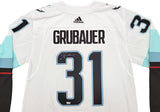 Seattle Kraken Philipp Grubauer Autographed White Adidas Jersey Inaugural Season Patch Fanatics Holo Stock #201665