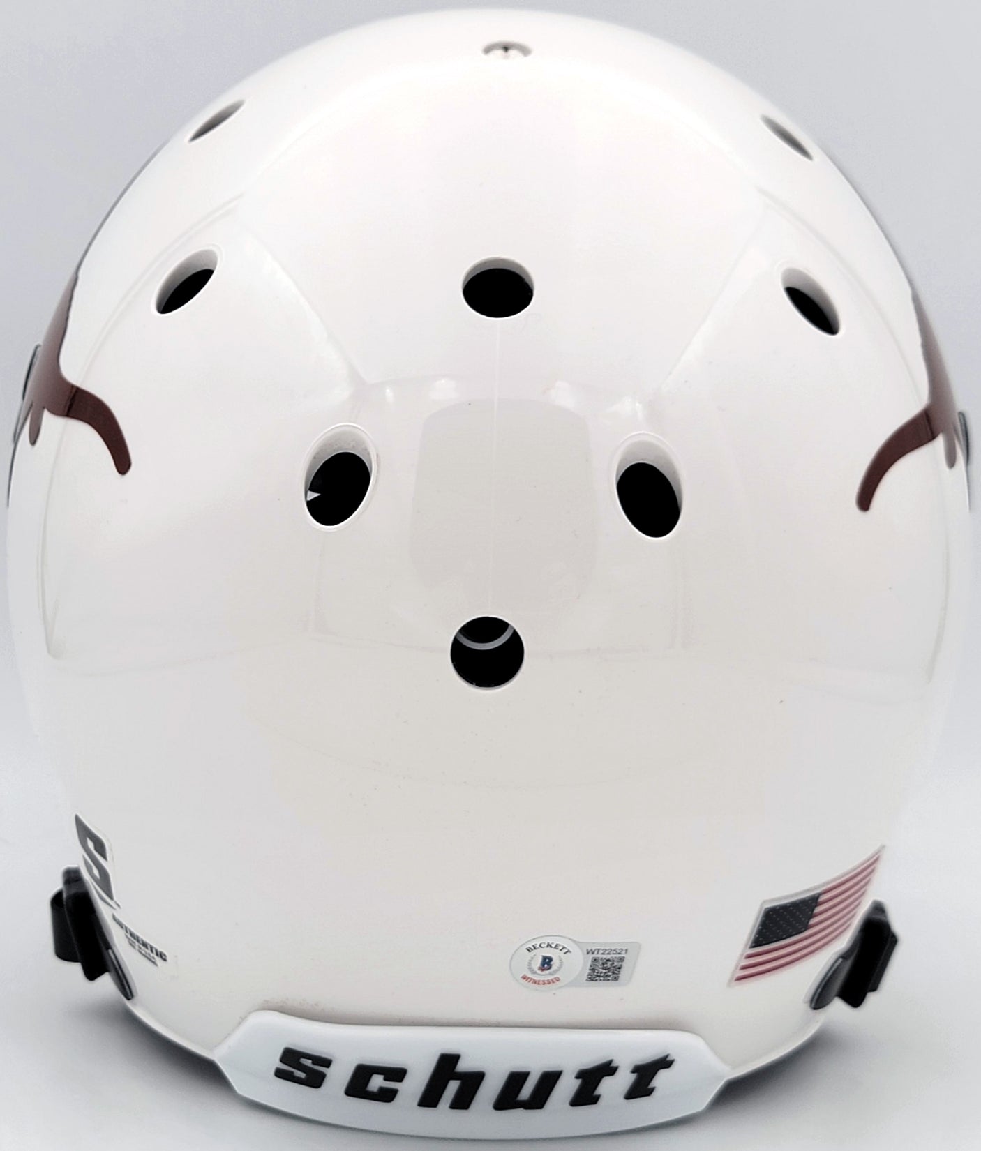 Quinn Ewers Autographed Texas Longhorns White Schutt Full Size Authentic Helmet Beckett BAS QR Stock #201712