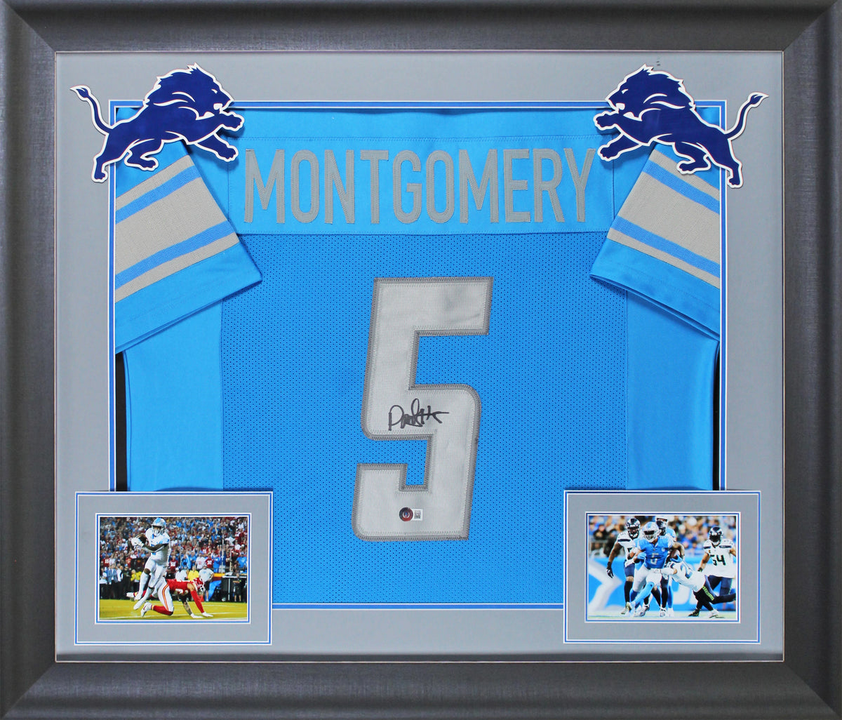 David Montgomery Authentic Signed Blue Pro Style Framed Jersey BAS Witnessed
