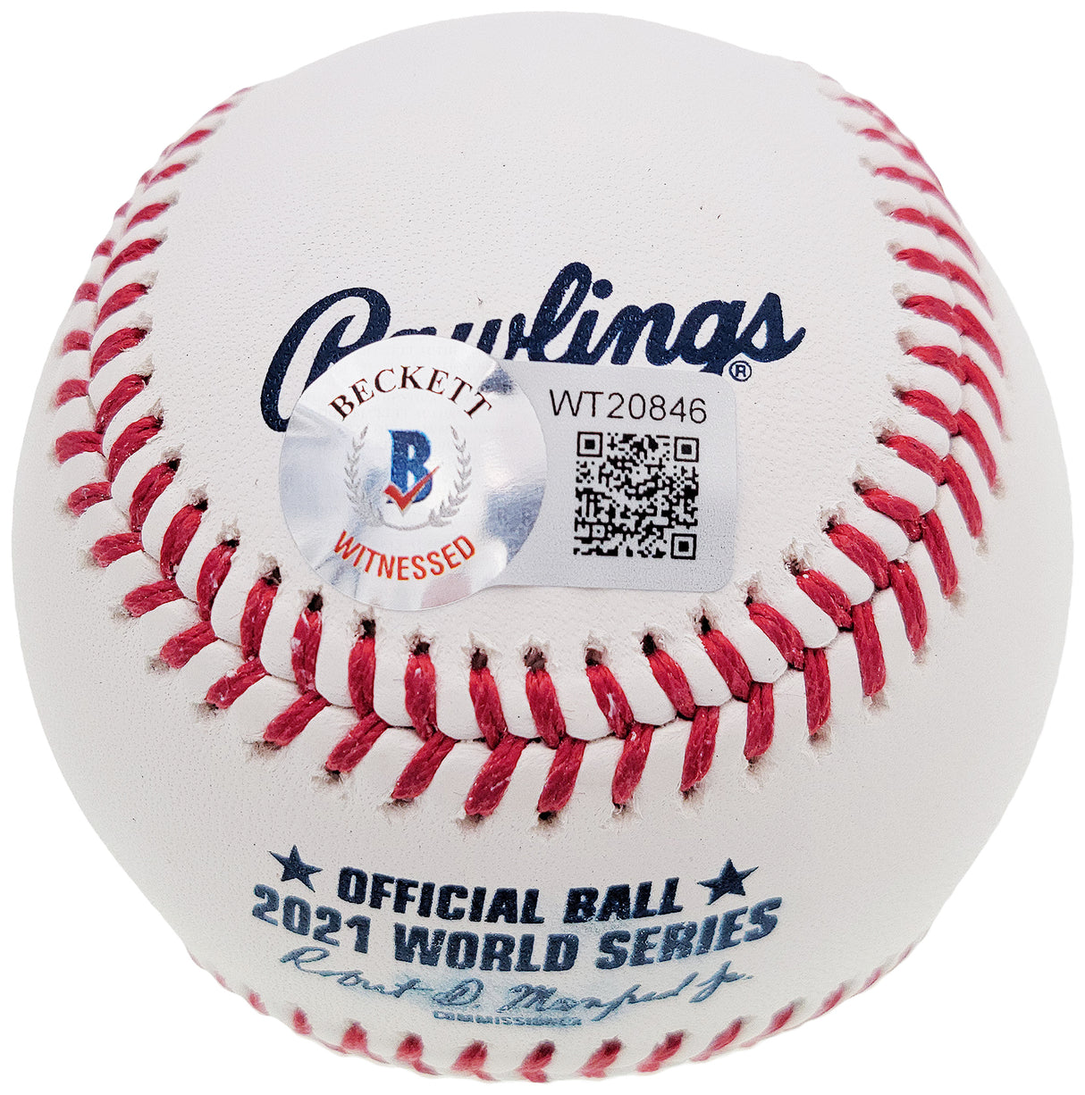 Freddie Freeman Autographed 2021 World Series Baseball Atlanta Braves Beckett BAS QR Stock #201176